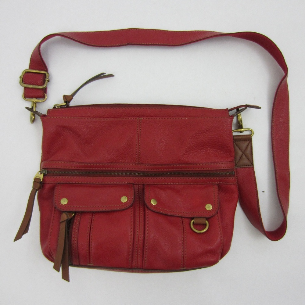 Fossil Large Red Leather Handbag Purse Crossbody